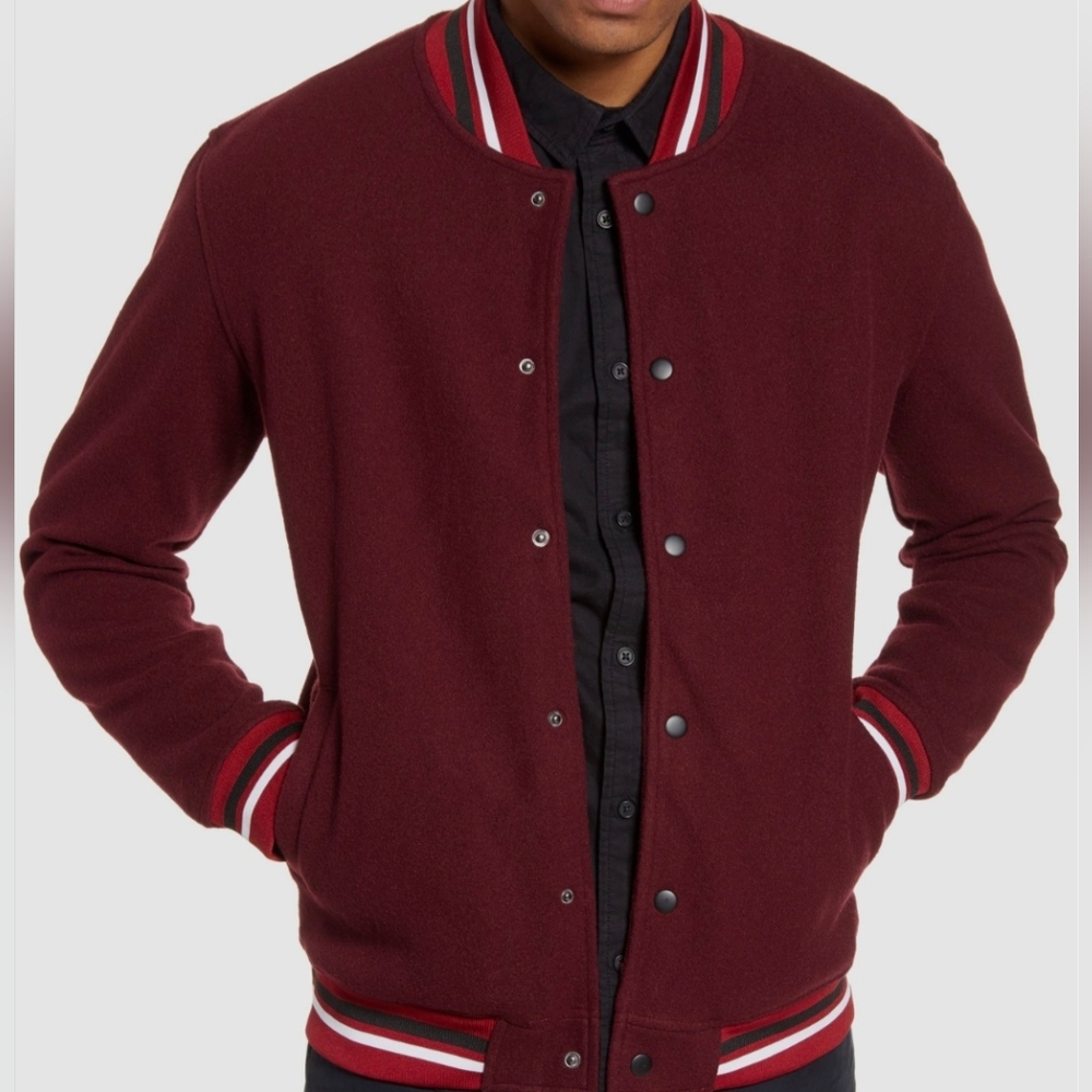 NORDSTROM BP Varsity Snap Front Bomber Jacket | XXL | Burgundy | Collegiate